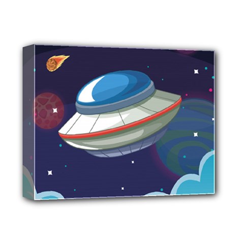 Ufo Alien Spaceship Galaxy Deluxe Canvas 14  X 11  (stretched) by Bedest