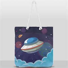 Ufo Alien Spaceship Galaxy Full Print Rope Handle Tote (large) by Bedest