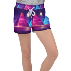 Egyptian Pyramids Night Landscape Cartoon Women s Velour Lounge Shorts by Ndabl3x