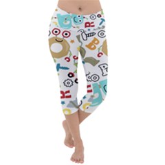 Seamless Pattern Vector With Funny Robots Cartoon Lightweight Velour Capri Yoga Leggings by Hannah976