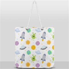 Seamless Pattern Cartoon Space Planets Isolated White Background Full Print Rope Handle Tote (large) by Hannah976