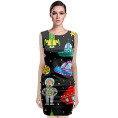 Seamless Pattern With Space Objects Ufo Rockets Aliens Hand Drawn Elements Space Sleeveless Velvet Midi Dress by Hannah976