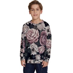 Elegant Seamless Pattern Blush Toned Rustic Flowers Kids  Crewneck Sweatshirt by Hannah976
