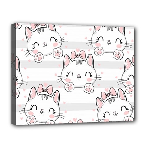 Cat With Bow Pattern Canvas 14  X 11  (stretched) by Hannah976
