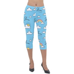 Seamless Pattern Vector Owl Cartoon With Bugs Lightweight Velour Capri Leggings  by Apen