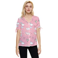 Cute Unicorn Seamless Pattern Bow Sleeve Button Up Top by Apen