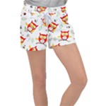 Seamless Pattern Vector Owl Cartoon With Bugs Women s Velour Lounge Shorts