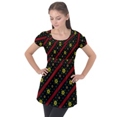 Background Pattern Texture Design Puff Sleeve Tunic Top by Jatiart
