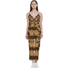 Cat Jigsaw Puzzle V-neck Camisole Jumpsuit by Jatiart