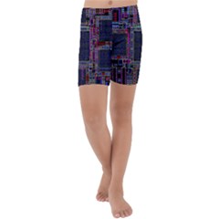 Cad Technology Circuit Board Layout Pattern Kids  Lightweight Velour Capri Yoga Leggings by Ket1n9