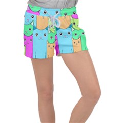 Cat Animals Cartoon Pattern Women s Velour Lounge Shorts