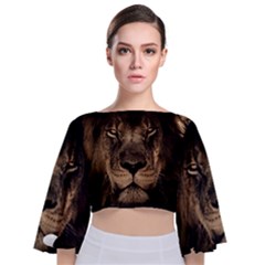 African Lion Mane Close Eyes Tie Back Butterfly Sleeve Chiffon Top by Ket1n9