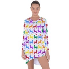 Colorful Horse Background Wallpaper Asymmetric Cut-out Shift Dress by Hannah976