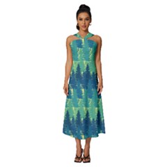 Christmas Trees Pattern Digital Paper Seamless Sleeveless Cross Front Cocktail Midi Chiffon Dress by Ndabl3x