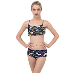 Time Nonlinear Curved Linear Layered Top Bikini Set by Paksenen