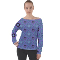 Floral Seamless Pattern Off Shoulder Long Sleeve Velour Top by Ket1n9
