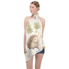 Hedgehog Mushroom Halter Asymmetric Satin Top