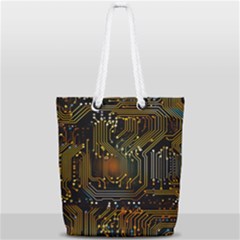 Circuits Circuit Board Orange Technology Full Print Rope Handle Tote (small) by Ndabl3x