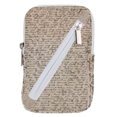Close Up Photo Of Black Text Old Handwriting Leave Old Script Belt Pouch Bag (large) by Cendanart