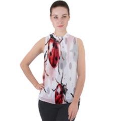 Ladybugs Pattern Texture Watercolor Mock Neck Chiffon Sleeveless Top by Bedest
