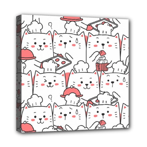 Cute Cat Chef Cooking Seamless Pattern Cartoon Mini Canvas 8  X 8  (stretched)