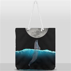 Dolphin Moon Water Full Print Rope Handle Tote (large) by Ndabl3x