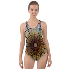 Barcelona Glass Window Stained Glass Cut-out Back One Piece Swimsuit by Cendanart