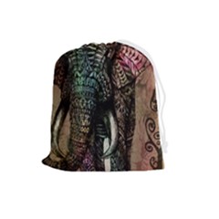 Tribal Elephant Drawstring Pouch (large) by Ndabl3x