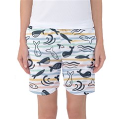 Seamless Vector Pattern With Little Cute Fish Cartoon Women s Basketball Shorts by Cemarart