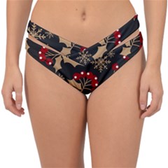Christmas Pattern With Snowflakes Berries Double Strap Halter Bikini Bottoms by Ndabl3x