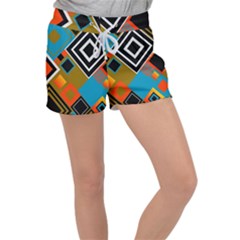 Retro Pattern Abstract Art Colorful Square Women s Velour Lounge Shorts by Ndabl3x