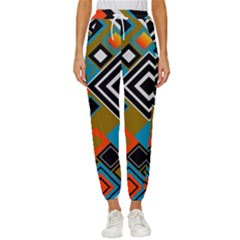Retro Pattern Abstract Art Colorful Square Women s Cropped Drawstring Pants by Ndabl3x