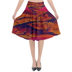 Time Wind Polishpattern Architecture Building City Cityscape Nature Pop-art Pop Surrealism  Retrowave Flared Midi Skirt by Cemarart