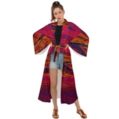 Time Wind Polishpattern Architecture Building City Cityscape Nature Pop-art Pop Surrealism  Retrowave Maxi Kimono by Cemarart