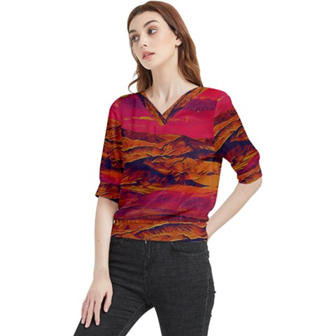 Time Wind Polishpattern Architecture Building City Cityscape Nature Pop-art Pop Surrealism  Retrowave Quarter Sleeve Blouse by Cemarart