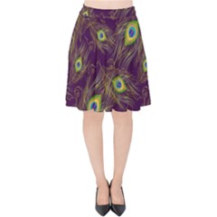 Feathers, Peacock, Patterns, Colorful Velvet High Waist Skirt