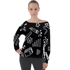 Knowledge Drawing Education Science Off Shoulder Long Sleeve Velour Top by Proyonanggan