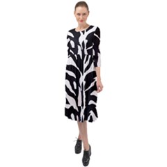 Zebra-black White Ruffle End Midi Chiffon Dress