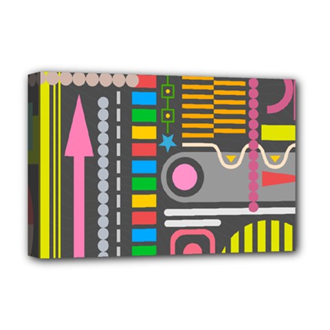 Pattern Geometric Abstract Colorful Arrows Lines Circles Triangles Deluxe Canvas 18  X 12  (stretched) by Grandong