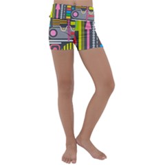 Pattern Geometric Abstract Colorful Arrows Lines Circles Triangles Kids  Lightweight Velour Yoga Shorts by Grandong