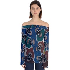 Authentic Aboriginal Art - Riverside Dreaming Off Shoulder Long Sleeve Top by hogartharts