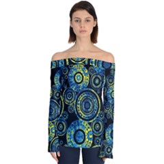 Authentic Aboriginal Art - Circles (paisley Art) Off Shoulder Long Sleeve Top by hogartharts