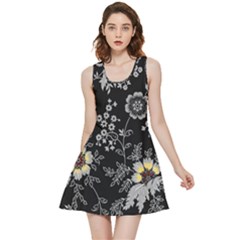 Black Background With Gray Flowers, Floral Black Texture Inside Out Reversible Sleeveless Dress