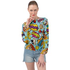 Vintage Art Tattoos Colorful Seamless Pattern Banded Bottom Chiffon Top by Bedest