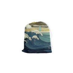Sea Asia Waves Japanese Art The Great Wave Off Kanagawa Drawstring Pouch (xs) by Cemarart