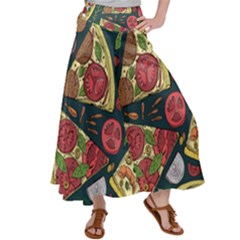 Seamless Pizza Slice Pattern Illustration Great Pizzeria Background Women s Satin Palazzo Pants by Cemarart