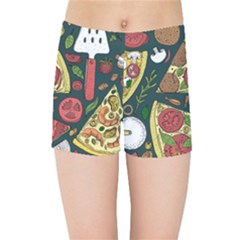 Seamless Pizza Slice Pattern Illustration Great Pizzeria Background Kids  Sports Shorts by Cemarart
