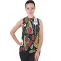 Seamless Pizza Slice Pattern Illustration Great Pizzeria Background Mock Neck Chiffon Sleeveless Top View1