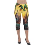 Oceans Stunning Painting Sunset Scenery Wave Paradise Beache Mountains Lightweight Velour Capri Leggings 
