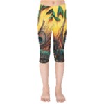 Sunset Illustration Water Night Sun Landscape Grass Clouds Painting Digital Art Drawing Kids  Capri Leggings 